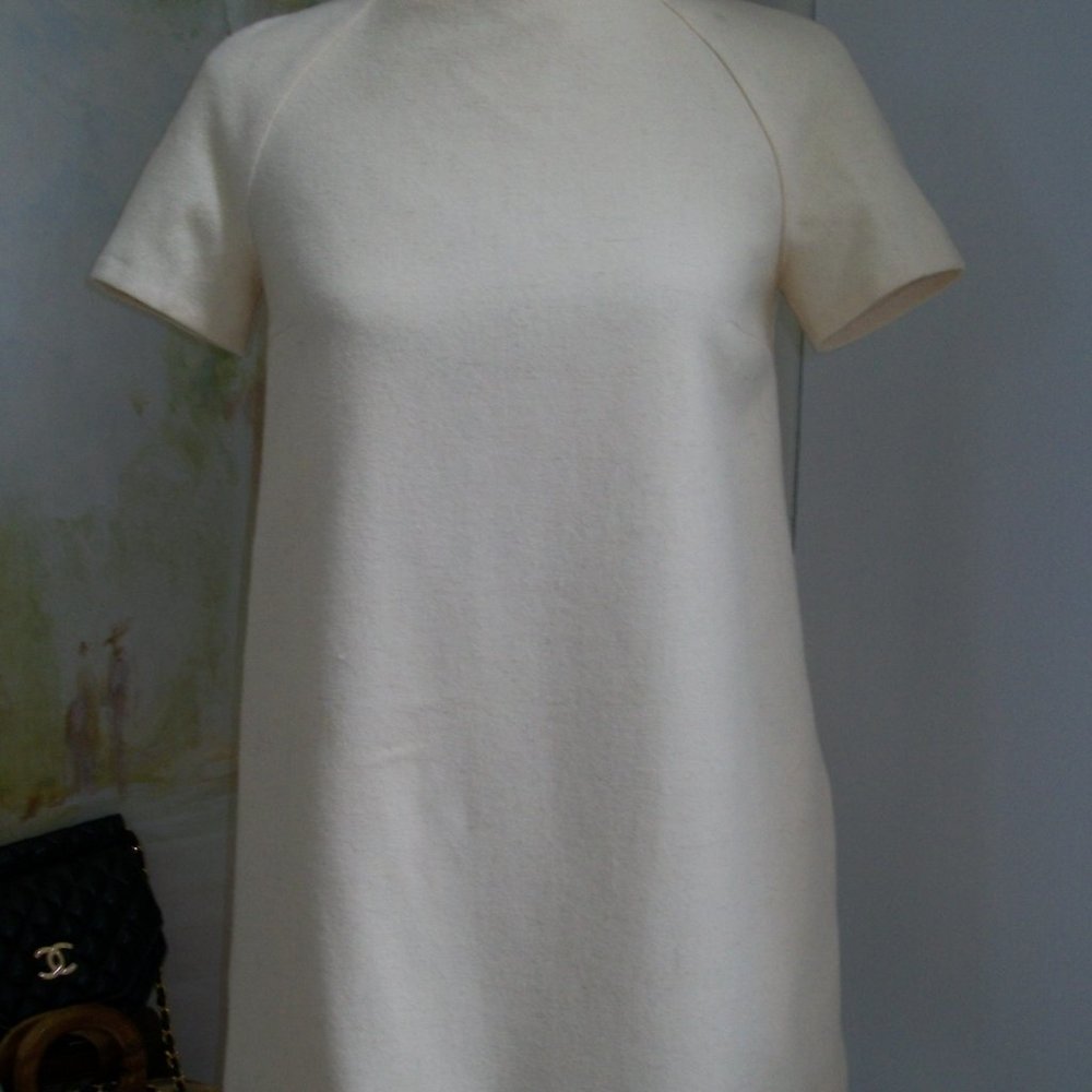 Rare Ioana Ciolacu Women's Ivory Wool Micro Mini Dress Short Sleeves Pockets XS - Picture 3 of 11